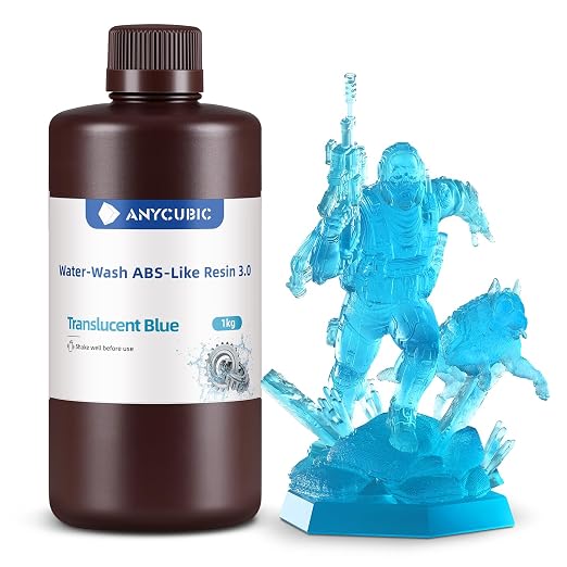 ANYCUBIC Water Washable ABS-Like Resin 3.0, 3D Printer Resin, High Toughness and High Precision, Easy to Post-Process, Low Odor, Wide Compatibility for All LCD 3D Printers (Clear Blue, 1kg)