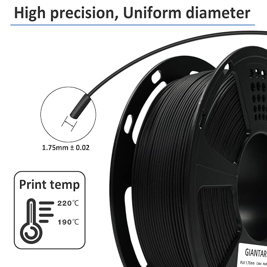 GIANTARM 3D Printer Filament, Black Pla Filament, 1Kg(2.2lbs) Spool, 1.75mm Dimension Accuracy +/- 0.03mm, 3D Printing Filament, Dark Black
