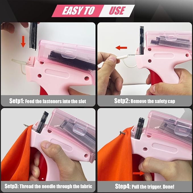 BLEDS Pink Stitch Gun for Clothes Quick Clothing Fixer Hemming Sewing Tool | mini tagging gun kit with portable case 6 needles 3000 5mm mini fasteners