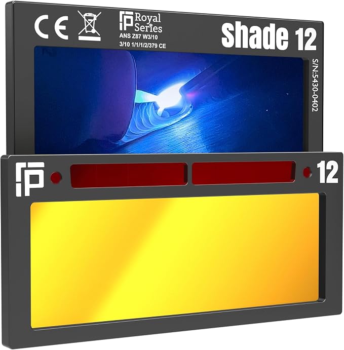 Ridge Products The King Single 2.0 | Shade 12 Gold Auto Darkening Welding Lens | 20A TIG Rating - No Flashing | 2" X 4.25" X 0.2" | Gold Welding Lens - Blue Puddle Royal Series 2.0