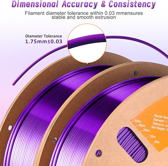 ERYONE Silk Dual Color PLA Filament 3D Printer 1.75mm +/- 0.03mm, Bicolor Filament Two Tone PLA Bundle 2KG Cardboard Spool, Black Purple