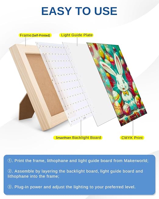 Lithophane LED Backlight Board Kit for BambuLab Sunlu CMYK Monochrome PETG PLA Filament 3D Printed Lithophanes, 156x120mm, 6500K White Light Kit, Adjustable Brightness, Powered via USB-C, 1 Pack