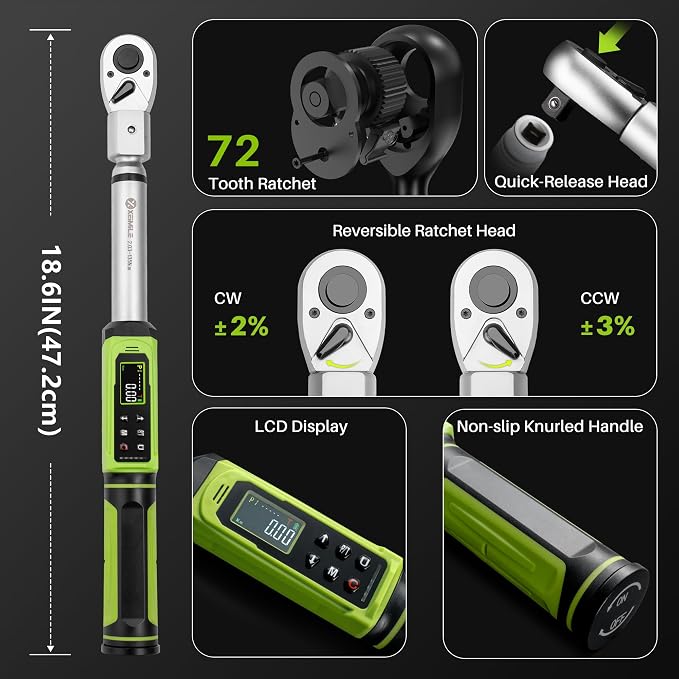 Adjustable HVAC Open End Digital Torque Wrench 1/2"Drive1.5-99Ft.Lb | Interchangeable Electric Torque Wrench(2-135N.m), 40mm 2% Accuracy for Car Automotive Moto Narrow Pipeline, Maint. Techs DIY