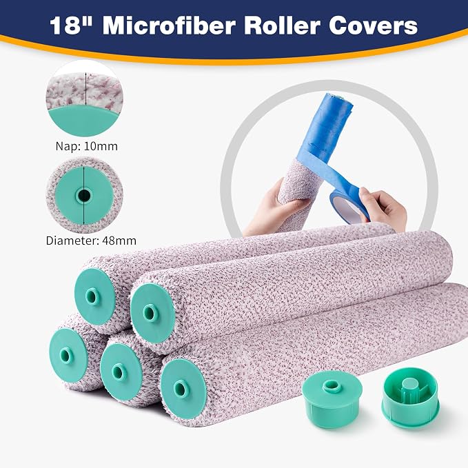 Mister Rui 9-Piece 18" Paint Roller Kit with Extension Pole 4 FT, 18 inch Microfiber Roller Sleeves, Long Paint Rollers for Painting Walls & Ceilings - Professional Painting Supplies Set