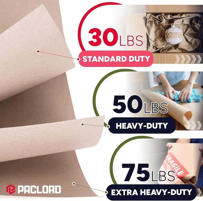 24" x 14400" (1200 feet) Natural Brown Kraft Paper Roll, 30 Lb Standard Grade – Made in USA Large Roll of Brown Wrapping Paper, 3-inch Core – for Packaging, Void Filling, Shipping, School | Made in USA Standard Grade Large Roll of Brown Wrapping Paper,...