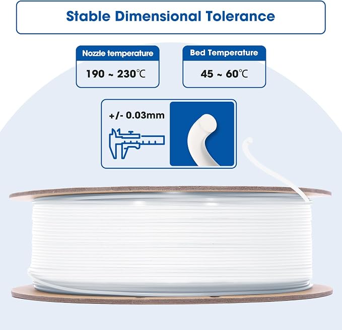 3DHoJor PLA Filament 1.75mm,3D Printing Filament,1kg*2 Cardboard Spool, Fit Most FDM 3D Printer,Dimensional Accuracy +/- 0.03 mm,Vacuum Packaging-2Pack Cold White