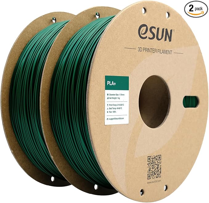 eSUN PLA+ Filament 1.75mm, 3D Printer Filament PLA Plus, Dimensional Accuracy +/- 0.03mm, 1KG per Spool, 2 Spools 3D Printing Filament, Pine Green