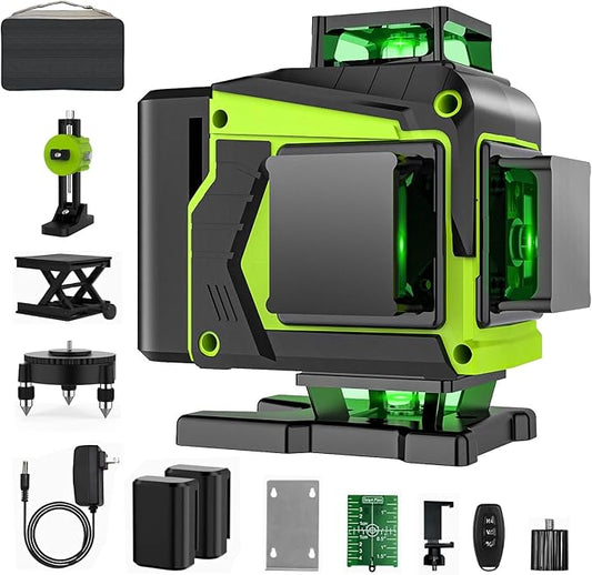 16 Line Laser Level 360 Self Leveling,Professional 4x360°Green Cross Line laser Level Tool for Construction and Picture Hanging,lazer leveler tool with 2 Batteries,Magnetic Bracket & Remote Control
