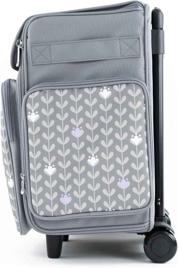 Everything Mary Rolling Scrapbook Tote – Grey Dots Foldable Craft Organizer Tote for Scrapbooking Supplies, Art Tools, Paper & Accessories – Portable Storage Bag