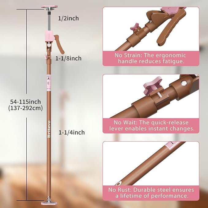 4PK Adjustable Telescopic Support Pole - Cabinet Jack, Heavy Duty Third Hand Support System, Support Road, Drywall Lift, Dust Barrier & Cargo Bar, 54-115", Holds 154lbs