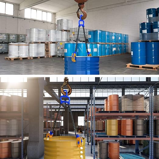 55 Gallon Drum Lift - Chain Drum Lifter - 2000 lbs Capacity - Suitable for Blue Plastic and Metal Drums (Enhanced Version) - This Product is Protected by a US Patent.