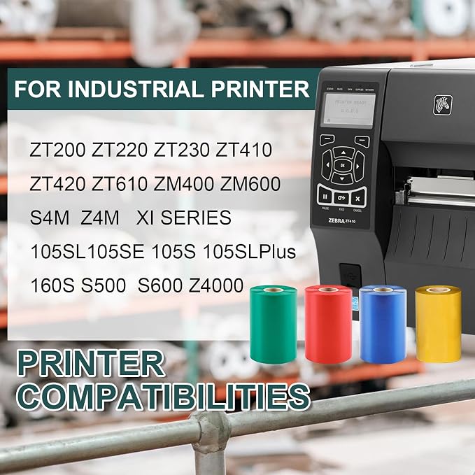 2 Rolls 4.33" x 984'(110mm x 300m) Green, Wax/Resin Thermal Transfer Ribbon, Core 1", Ink Outside, Barcode Ribbon Compatible with Zebra Printer