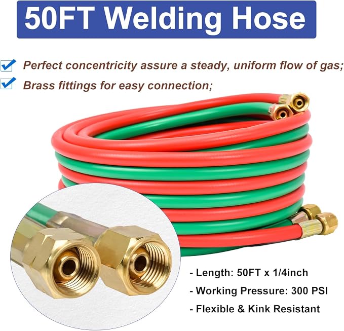 Cutting Torch Set Oxy Acetylene Torch Kit,Portable Gas Cutting Torch and Welding Kit with 50FT Welding Hose，Heating Tip，Acetylene Oxygen Gas Regulator & Welding Glasses Storage Case
