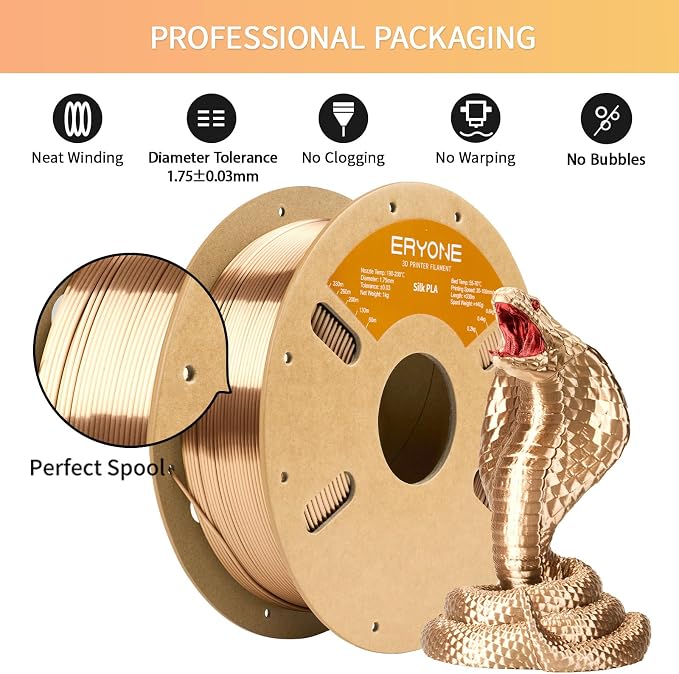 ERYONE Silk PLA Filament for 3D Printer 1.75mm +/- 0.03mm, Shiny Filament 1kg (2.1lbs)/Spool, Desert Titanium