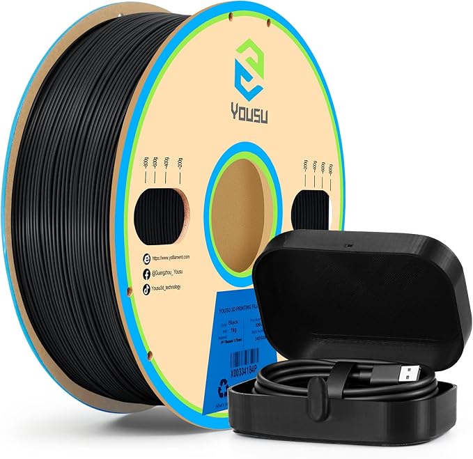 YOUSU Polypropylene PP Filament, 1.75mm 3D Printer Filament for 3D Printing, 1kg(2.2lbs) 5pcs Build Sheet Included, Semi-Flexible Ultra Tough Filament, Black