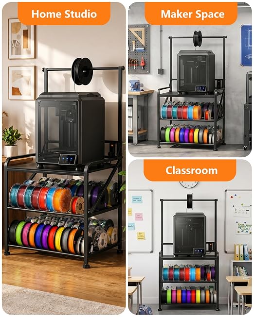 AHOWPD 3D Printer Stand with Filaments Storage - Heavy Duty 3d Printing Table & Filament Organizer, Spools Holder Racks with Adjustable Feet, Stable Shelf Hold Spool PLA, ABS, PETG for Garage Office Workshop