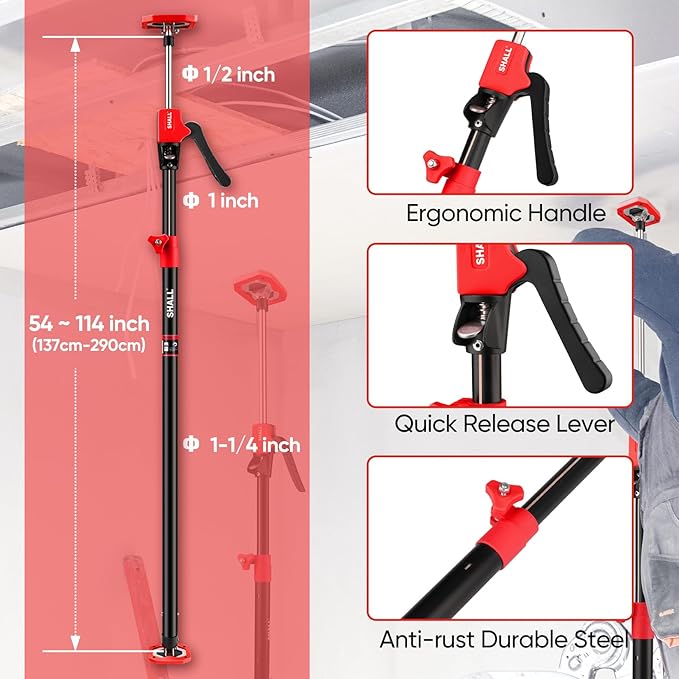 SHALL Cabinet Jack Support Pole, 54-114 in Steel Telescopic Quick Support System Rod, Adjustable 3rd Hand Tool with 154lbs Capacity for Lifting Drywall Cabinet Cargo Bars, 2 Pack w/Storage Bag