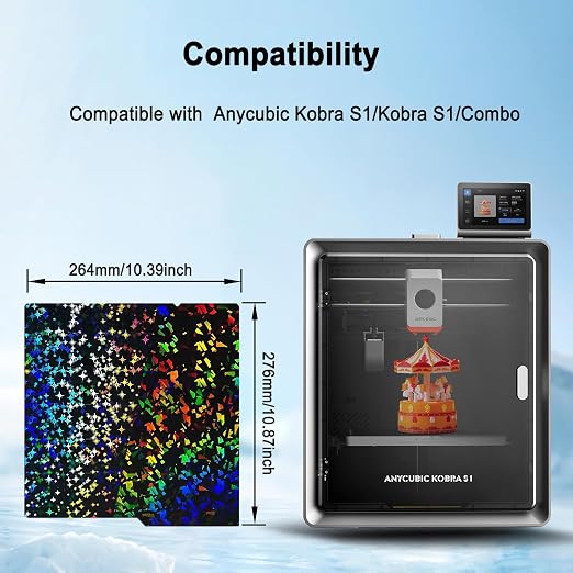 264X276mm PEF+PEY Holographic Build Plate for Kobra 4/Kobra S1/Kobra X, Rainbow Confetti PEF+Galaxy PEY Platform Spring Steel Flexible Platform Heated Bed