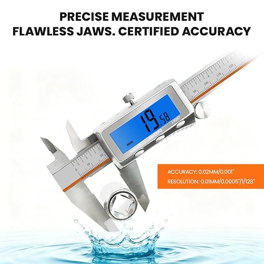 LAYME Digital Caliper, Rechargeable Calipers Measuring Tool with Backlight LCD Screen, Stainless Steel, Auto-Off Micrometer, Inch/MM/Fraction Conversion for Household/3D Printing/Woodworking(8 Inch)