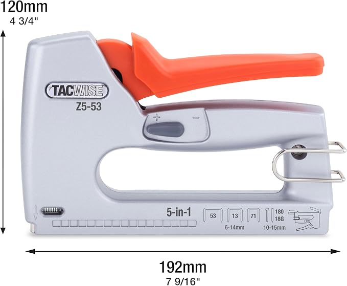 Tacwise 1748 Heavy Duty 5-in-1 Metal Staple/Nail Gun, Z5-53 Manual Stapler and Brad Nailer Compatible with Type 71, 13 and 53 (JT21) Staples, with 18G Nails and 180 Series Headless Pins