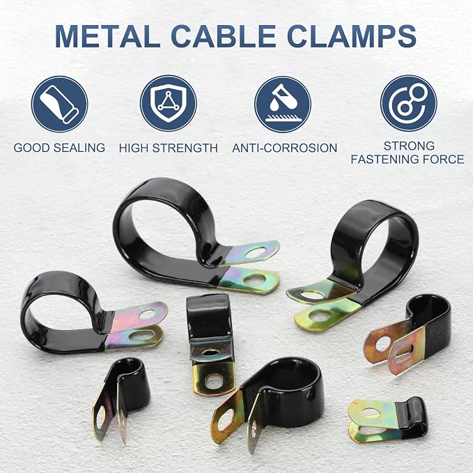 PATIKIL 9/16 Inch Vinyl Coated Cable Clamps, 50 Pack Galvanized Steel Metal Cable Clips Rubber Cushion Insulated Pipe Clamps for Tube Lines Cord Wire Management, Black