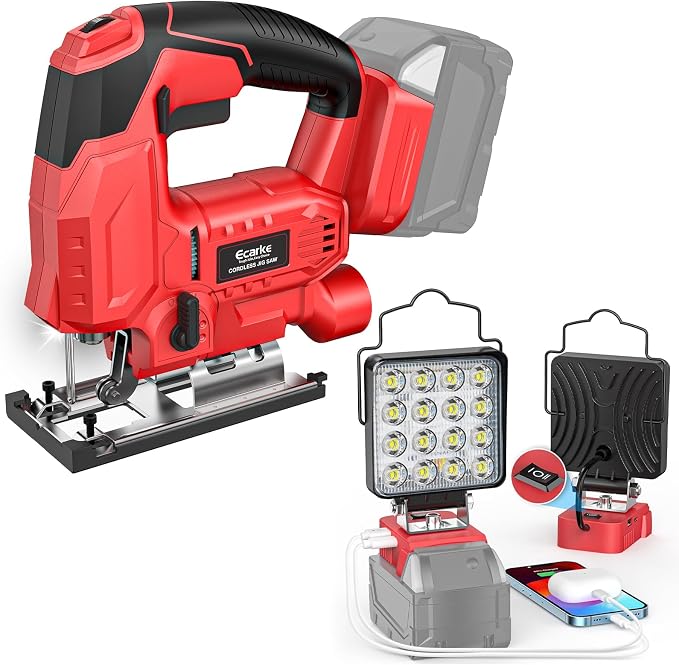 Ecarke 70W Cordless LED Work Light Compatible with Milwaukee 18V Battery & Cordless Jig Saw Compatible with Milwaukee 18V Battery