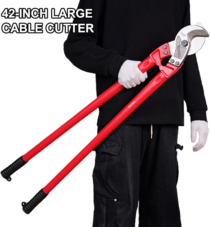 Verida Cable Cutters 42 inch, Heavy-Duty Large Cable Cutter, Chrome vanadium steel, Hardness 62 HRC, Suitable for cutting thick copper and aluminum core cables, Red