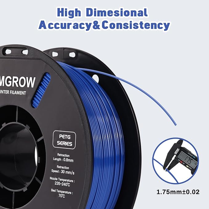 Comgrow PETG 3D Printer Filament 1.75mm, High Precision and Tough 3D Printer Filament (2LBS), Dimensional Accuracy +/- 0.02 mm, Fit Most 3D Printers Dark Blue