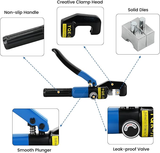 10 Ton Hydraulic Crimping Tool - 12 AWG to 2/0 AWG Battery Cable & Terminal Crimper with 9 Pairs of Dies Kit, Blue
