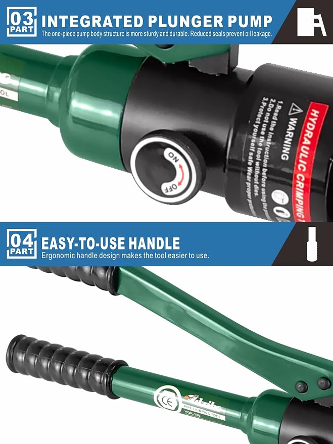 Hydraulic Crimping Tool - 12T Crimping Force, 9 Pairs of Dies (8AWG-4/0AWG) - Battery Cable Crimper with High Crimping Power for Secure Connections, Electrical Projects, and More