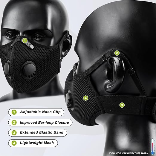 BASE CAMP M Plus Dust Face Mask with Extra 6 Activated Carbon Filters for Woodworking Construction Mowing Cycling (3)