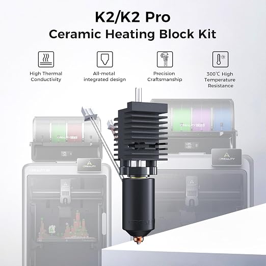 Creality K2/K2 Pro Ceramic Heating Block Kit, Upgrade Official Hotend Quick-swap Nozzle Kit, All-Metal Integrated Extruder Hot end, 300°C Temperature Resistance for Creality K2/K2 Pro Combo 3D Printer