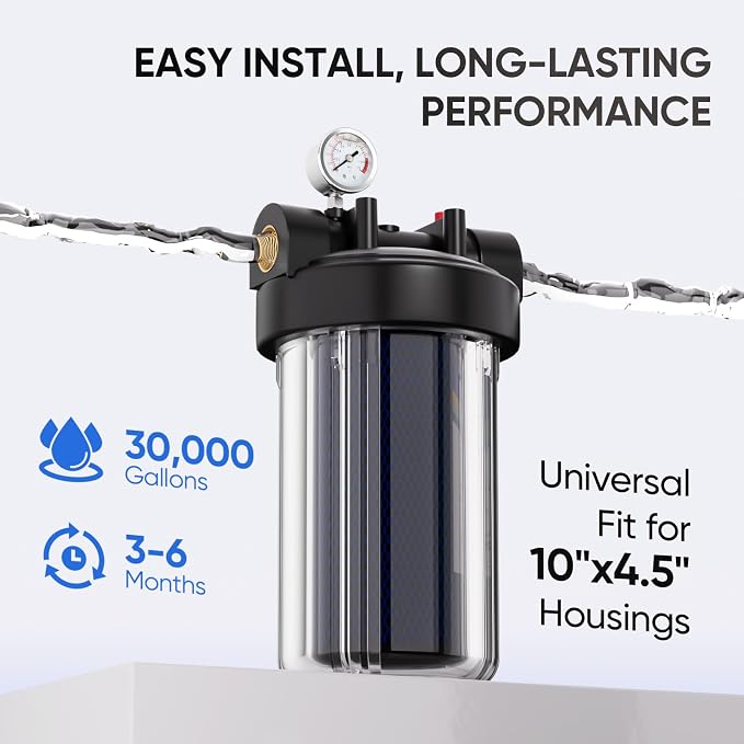 PUREPLUS 5 Micron 10" x 4.5" Whole House PFAS Removal Replacement Water Filter, Coconut Shell Activated Carbon Filter, Compatible with WFHDC8001, GXWH40L, GXWH35F, CB-BB-10, CTO10BB, 2 PACK