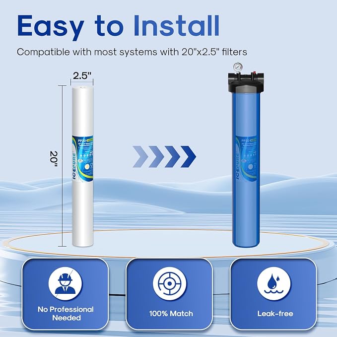 ICEPURE 2.5" x 20" 20 Micron Whole House Sediment Water Filter, 20 Inch Water Filter Replacement Cartridge Compatible with AP110-2C, SP-P1-20, W25P-20, P1-20, P5-20, PX01-20, FPMB5-20, GX05-20, 6PACK