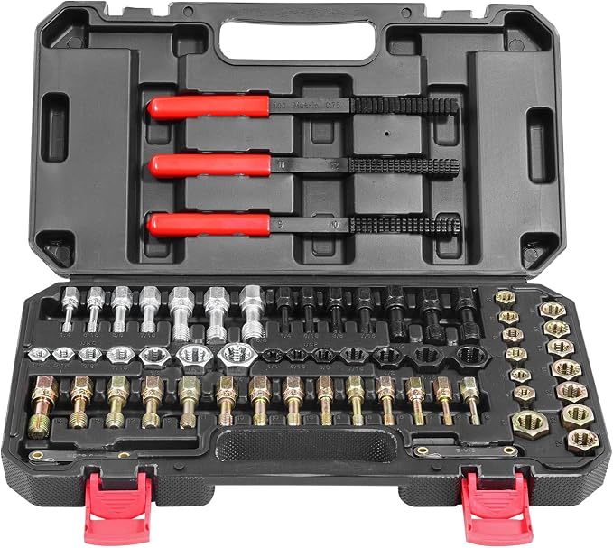 VEVOR Thread Restorer Kit 61Piece Thread Chaser Set - UNC UNF and Metric Thread Restorer Tool wit Thread Files Storage Case - Heat Treated Steel for Mechanics DIY Enthusiasts