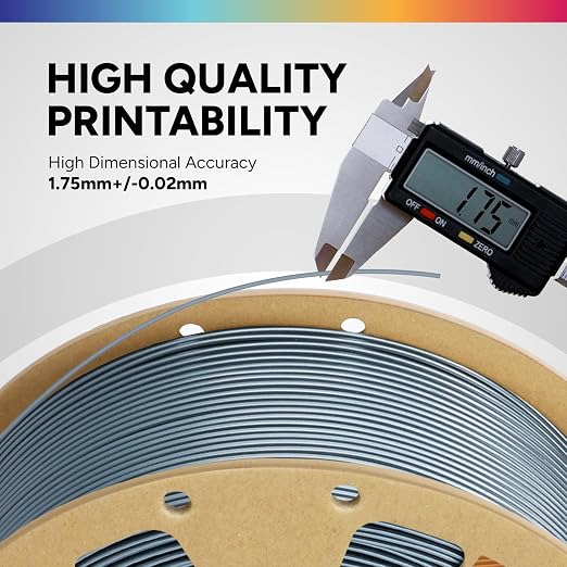 OVERTURE PLA Filament 1.75mm, Neatly Wound 3D Printer Filament 1kg Spool (2.2lbs), Dimensional Accuracy +/- 0.02 mm, Fit Most FDM 3D Printers (Metallic Grey)