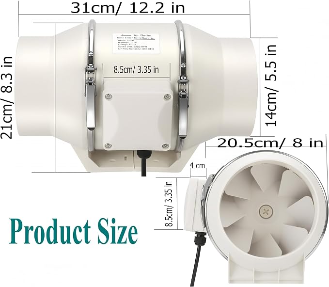 Nalle 6 Inchs Inline Duct Fan Inline Duct Fan Radon Fan 75W 390 CFM Ventilation Exhaust Blower Fans Efficient Quiet Copper Motor for Ducting Vents Bathroom Kitchen Grow Tents Hydroponic