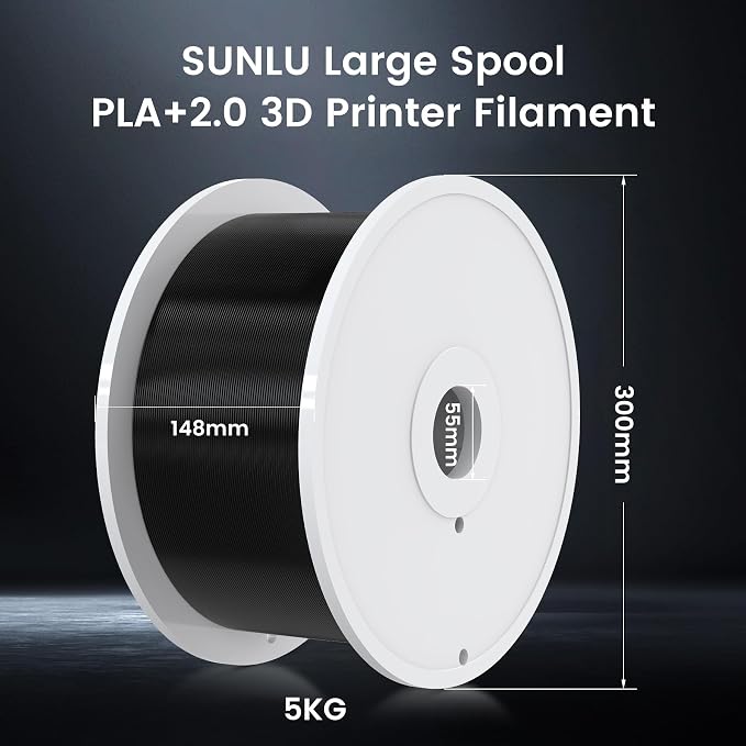 SUNLU 5KG PLA+2.0 3D Printer Filament, Large Spool(11lbs) PLA+ Filament 1.75mm, Tougher and Stronger, Dimensional Accuracy +/-0.02mm, 5KG/1 Spool, White