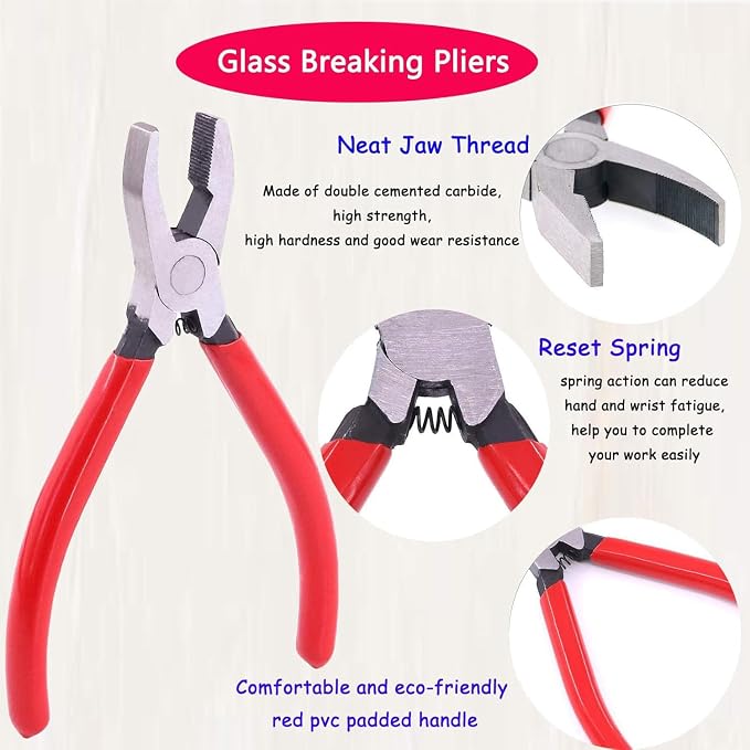 Tayfeim Glass Cutters Tools Set Glass Cutting Tool kit Glass Cutter Glass Running Pliers Breaker Grozer Pliers Stained Glass Tools with Curved Jaws Zipper Package