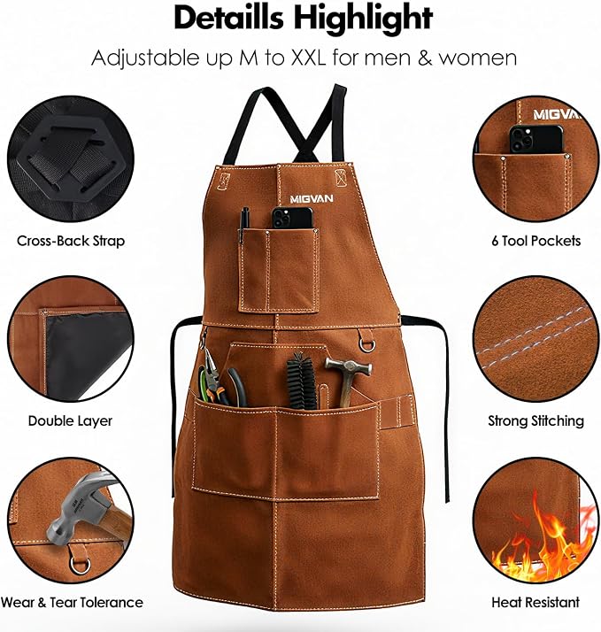 Welding Helmet Auto Darkening H-21 with Leather MIG Welding Work Apron, Welding Hood True Color & Heat Flame Resistant Apron