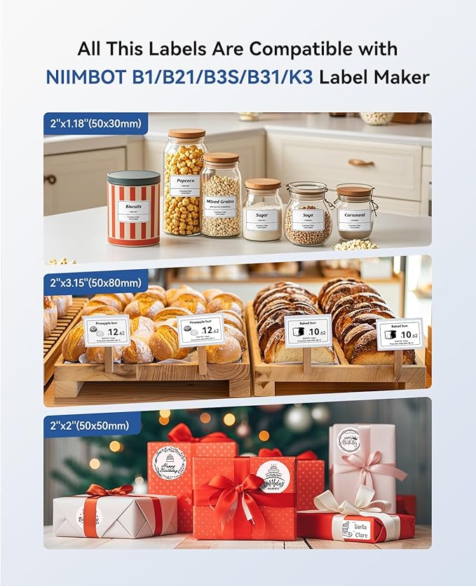 NIIMBOT B1 Label Maker Machine, Thermal Label Printer Easy to Use for Office, Home, Business, Came with 3 Roll White Labels(Blue)