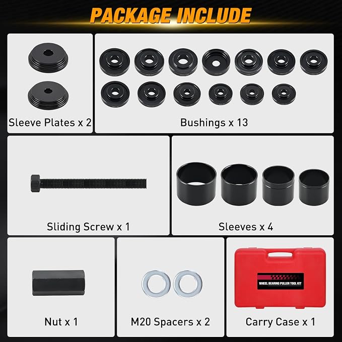 GOOACC Wheel Bearing Removal Tool Kit, 23PCS Wheel Bearing Press Kit for Front Wheel Drive Bearing Removal & Installation Universal Hub Bushing Press Sleeves Puller Tool Set with Sliding Screws, Red