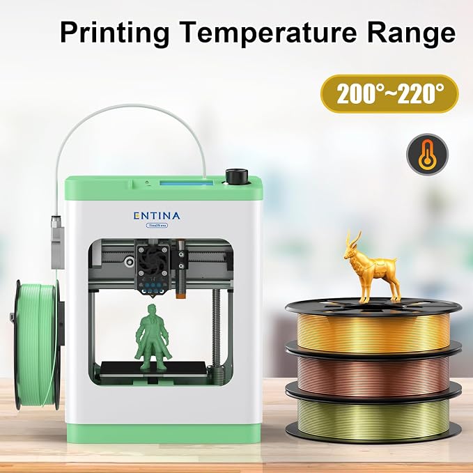 ENTINA 4 Colors Silk Shiny 3D Printer Filament Bundle, PLA Filament 1.75 mm for 3D Printers, Dimensional Accuracy +/- 0.02 mm, 200g x 4 Spools Set