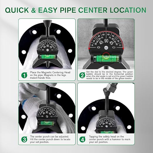 Anblak Pipe Center Finder, Pipefitter Tools w/Magnetic Centering Head, Pipe Fitting Tools Center Finder to Measure Pipe Diameter from 1-1/2" to 6" Diameter, 2.75" Y-Shape, Black