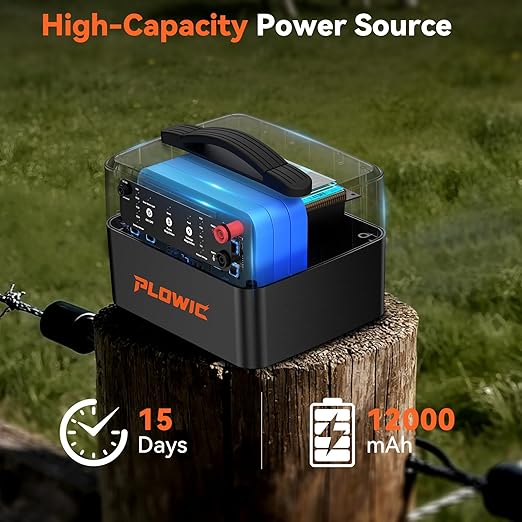 Solar Electric Fence Charger for Livestock: 30 Miles Solar Fence Charger, 12KV 1.5J Output Electric Fence Energizer with 12000mAh Battery, 15W Solar Panel, IP65 Waterproof for Poultry Garden