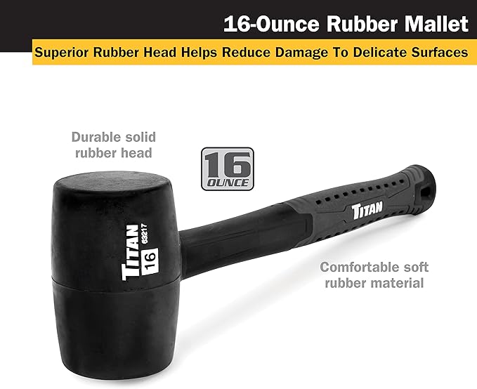 Titan 63220 2-Piece Rubber Mallet Set, Includes 16oz & 32oz with Non-marking Double-faced Solid Heads, Shock Absorbing Fiberglass Handles & Textured Grips