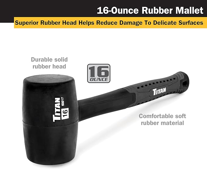 Titan 4-Piece 16oz Hammer Set: Claw, Rubber Mallet, Dead Blow, Ball Peen Hammers - 16oz Each, Orange, Non-Slip Rubber Grip