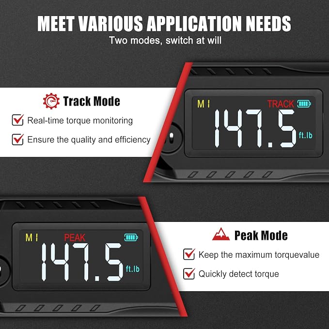 VANPO Digital Torque Wrench 1/2-Inch 7.38–147.5 ft-lb for Automotive | 10–200 Nm, ±2% Accuracy, Electronic Torque Wrench with LCD Display, Audible & Vibration Alert, Easy Battery Access