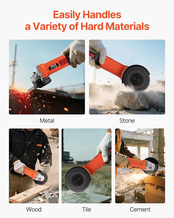 VEVOR Angle Grinder, 5" Electric Grinder Power Tool, 10Amps 10000RPM High-Speed Corded Angle Grinders with 230° Adjustable Dust Guard for Metal Grinding, Cutting, Rust Removal (Disc Not Included)