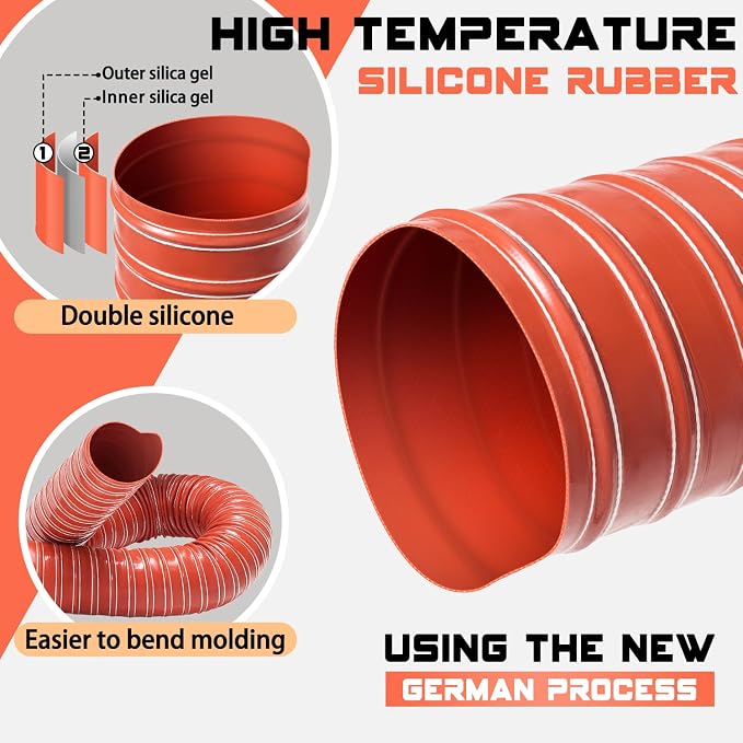4 1/2 in Intake Hose Automotive Air Duct Hose Length 3 Meter (10 Feet) Double-layer Silicone Flexible Brake Cooling Ducting Induction vacuum hose for Air System (Red)